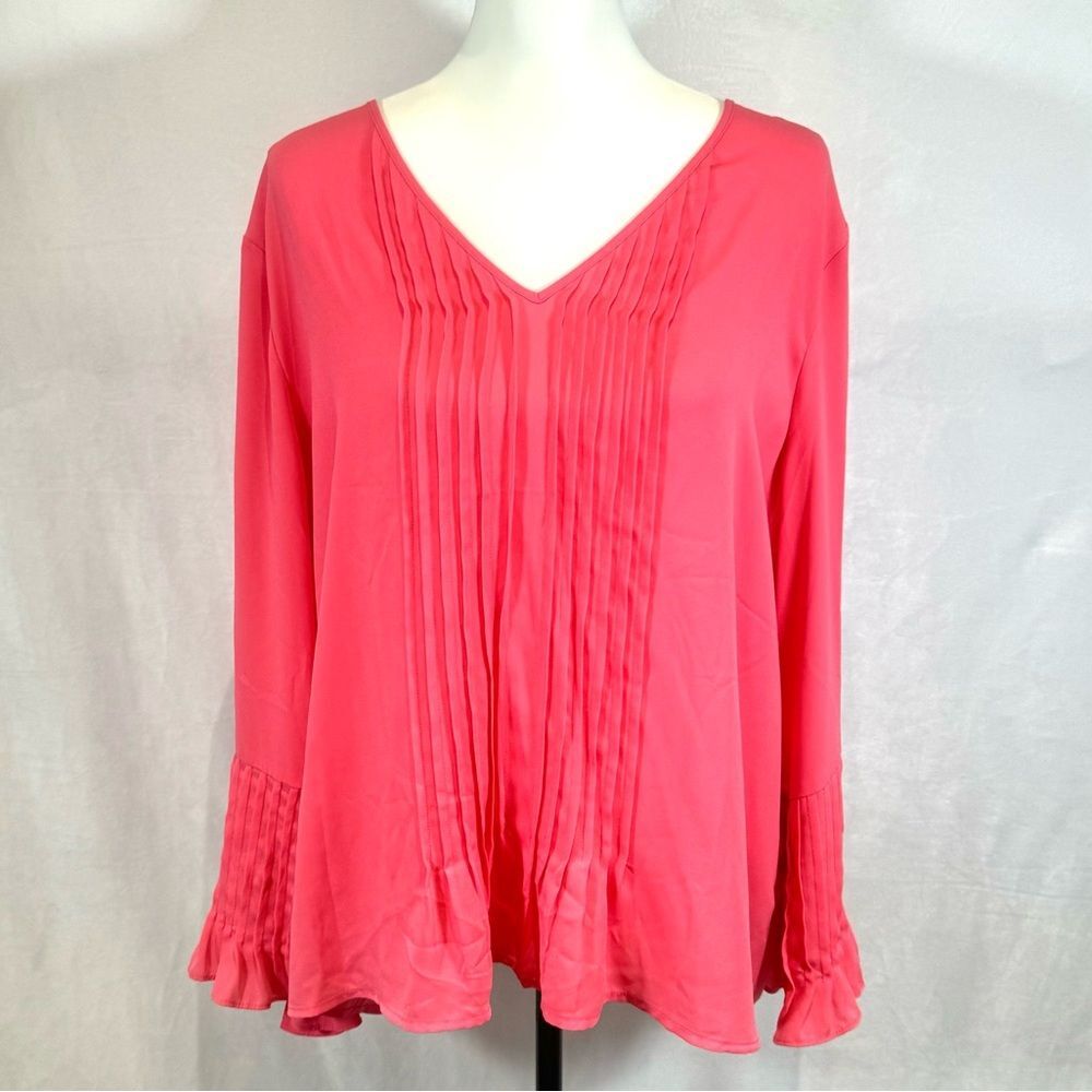The Limited pink vneck pleated blouse top size XL